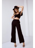 Juodas crop top komplektas su plačiomis kelnėmis 8108 - Internetinė parduotuvė - Boutique